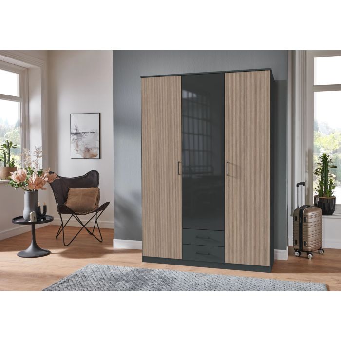 FURIA 3 Door Wardrobe with 2 Drawers Grey - 135cm