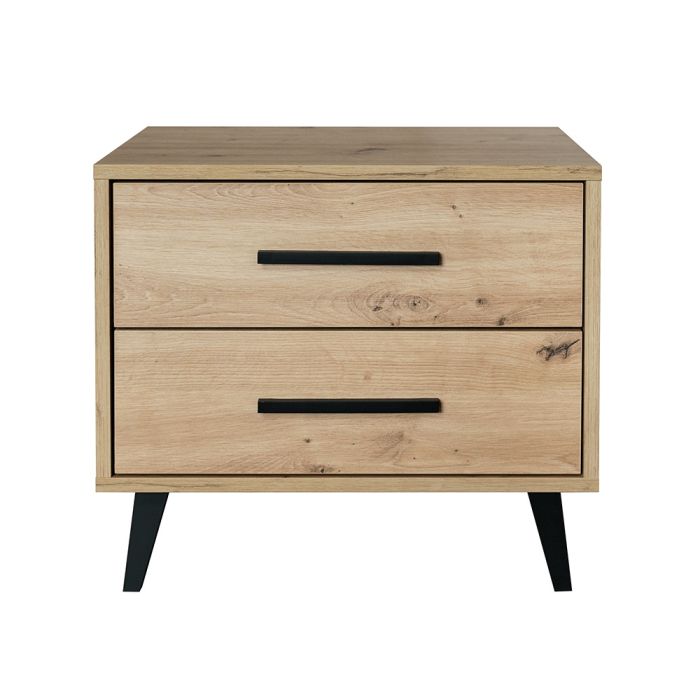 AVERTON Bedside Table with 2 Drawers - Light Oak