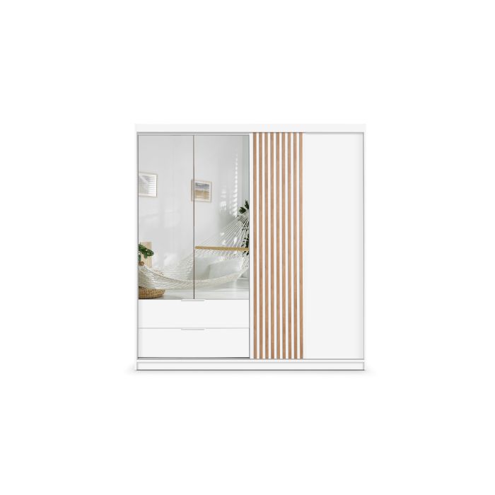 MAJO 3 Door Mirrored Wardrobe with 2 Drawers White - 203cm