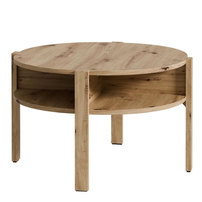 BAHARO Round Coffee Table with Open Shelf - Artisan Oak