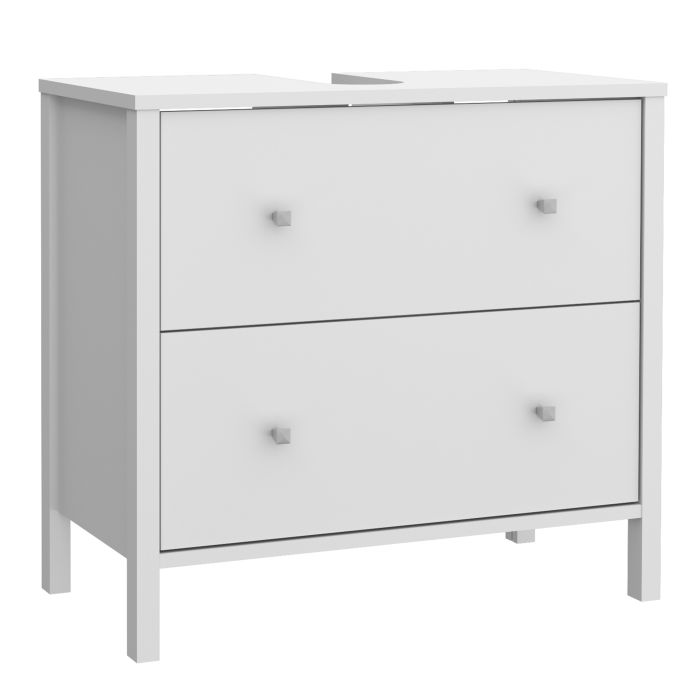 IPSWICK Under Sink Bathroom Vanity Unit with 2 Drawers and Silver Handles - White