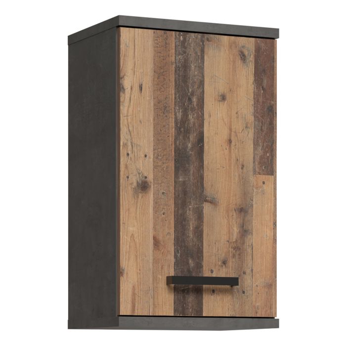 VERDON Small Hanging Bathroom Storage Cabinet with 1 Door - Walnut with Dark Grey