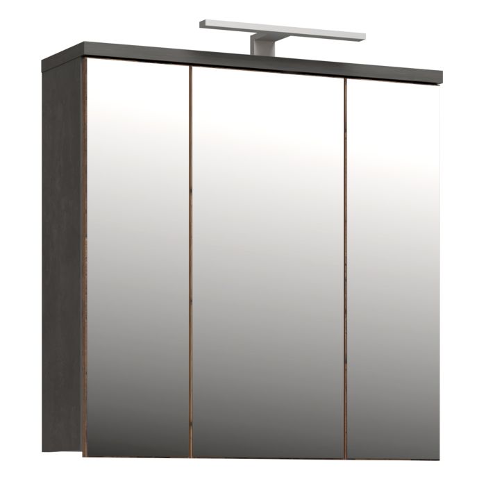 VERDON 3 Door Bathroom Mirror Cabinet with Integrated LED Lighting - Walnut with Dark Grey