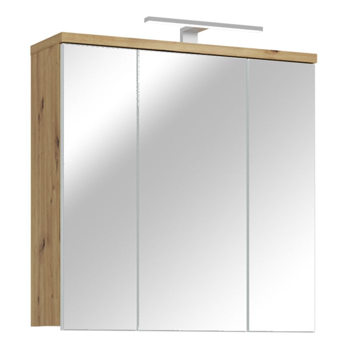 VERDON 3 Door Bathroom Mirror Cabinet with Integrated LED Lighting - Artisan Oak with Light Grey