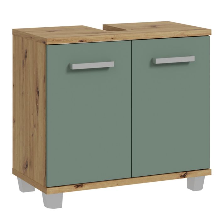 VERDON Under Sink Bathroom Vanity Unit with 2 Doors - Artisan Oak with Sage Green