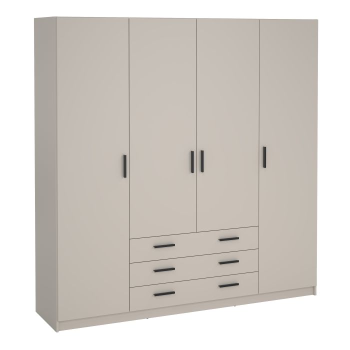 VELOCI 4 Door Wardrobe with 3 Drawers Beige - 196cm