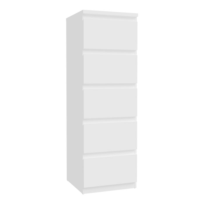 EDMONT White Chest of Drawers - Tallboy, Medium-sized, 5 Drawers
