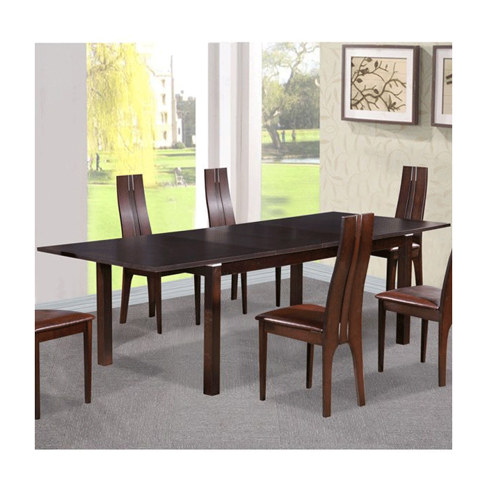 Hove Solid Beech Dining Set with Dark Walnut Veneer Tabletop and 6 Chairs