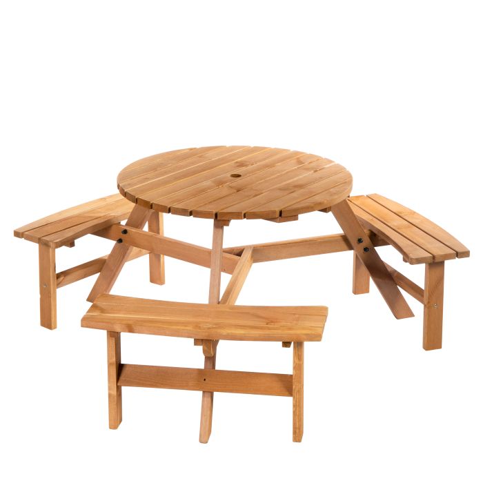 Fir Wood Pub Parasol Table and Bench Set 6 Person Heavy Duty Patio Dining Garden Outdoor Furniture