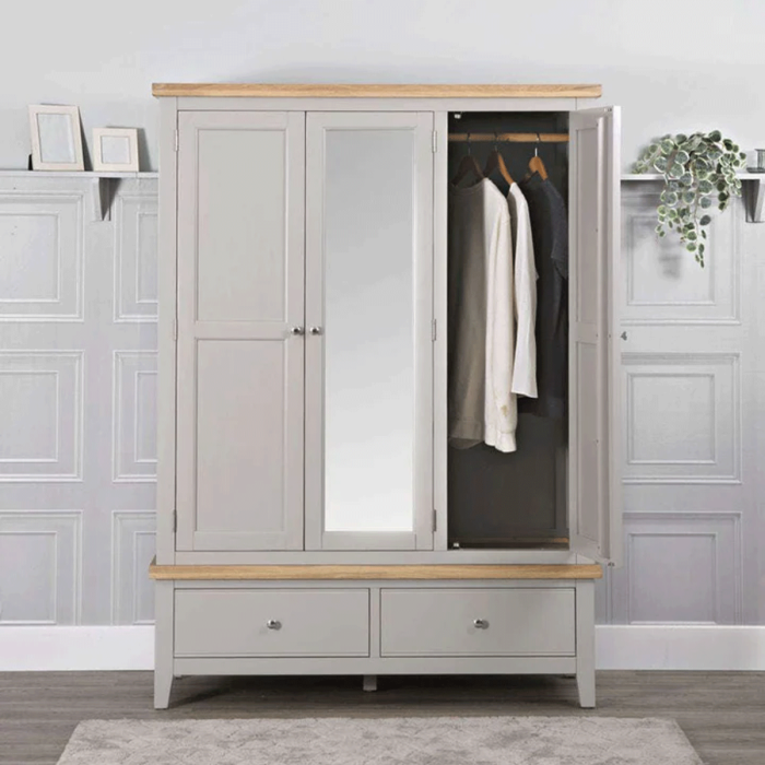 Wardrobe - QUANTUM 3 Door Wardrobe Grey and Oak 135cm
