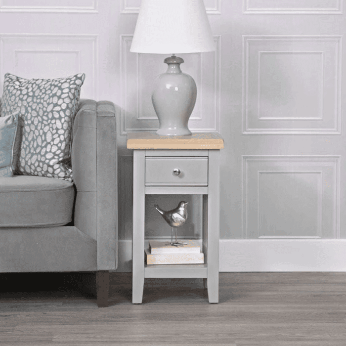 Quantum 1 Drawer Lamp Table with Oak Top - Grey