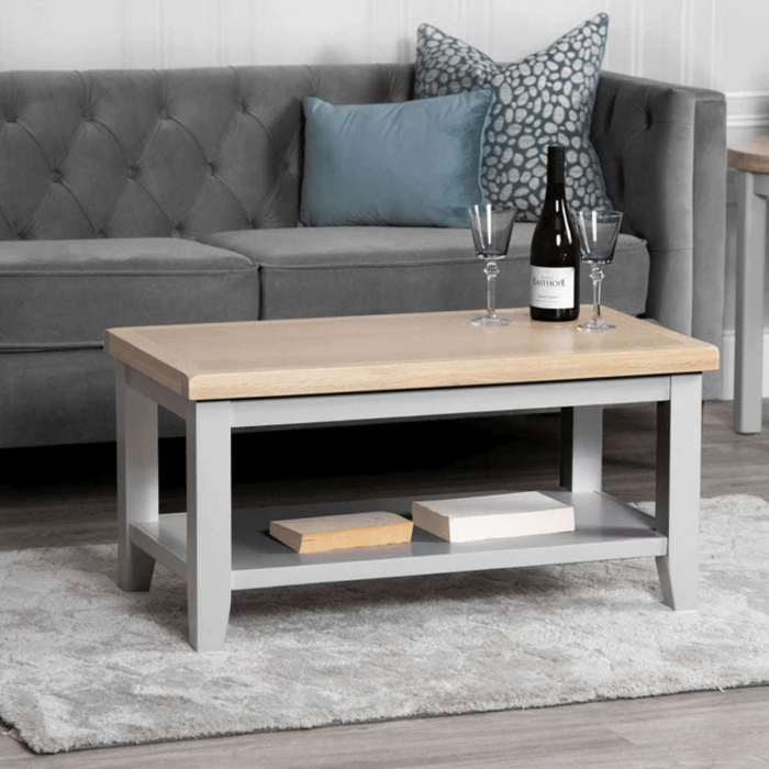 Quantum Small Coffee Table with Oak Top - Grey
