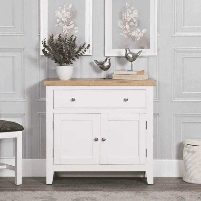 Quantum Small Sideboard with Oak Top - White