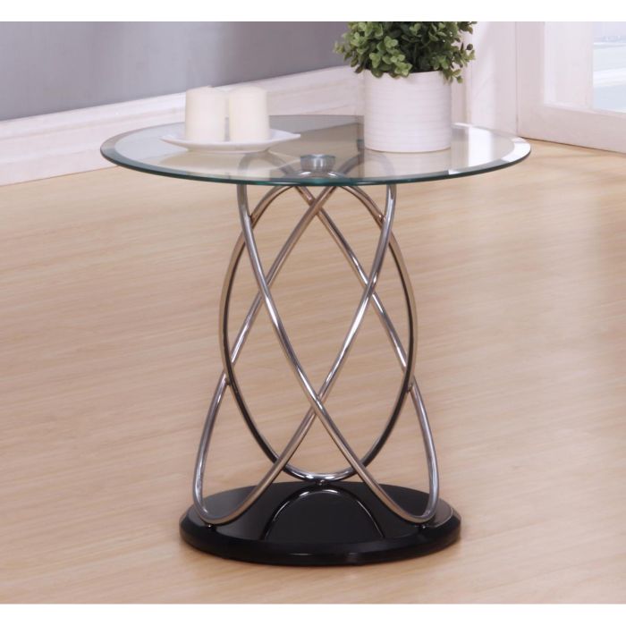 Wrexham Chrome Elegance Lamp Side Table - Clear Top