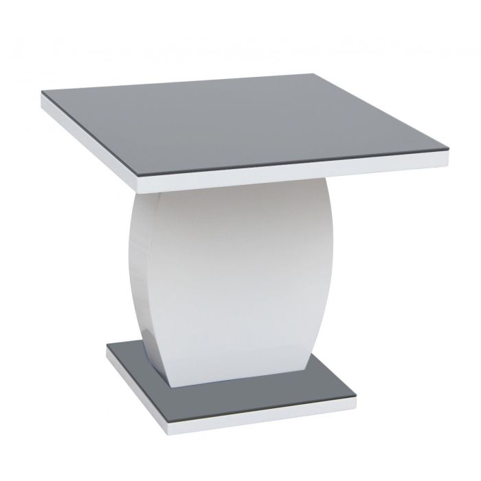 Brecon White High Gloss Glass Lamp Side Table in Grey