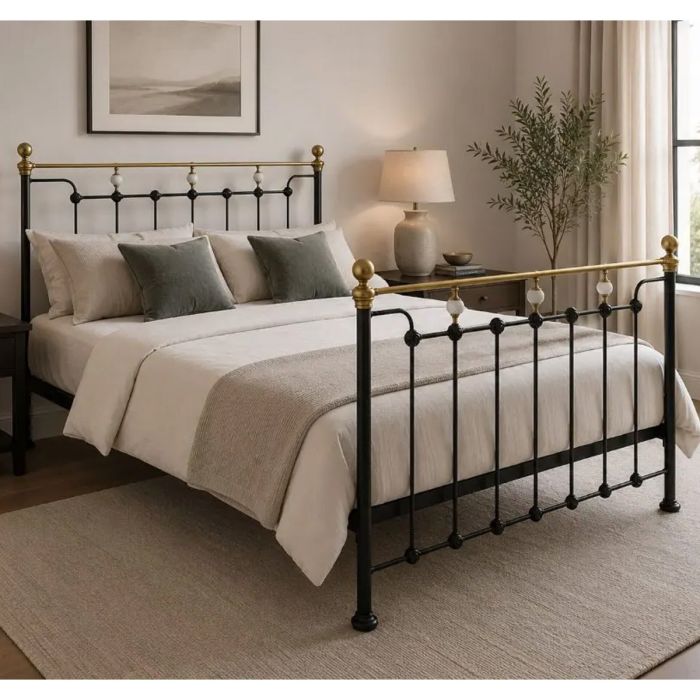 Kingsize Bed - EDINDALE 5ft Metal Bedframe - Black Gold