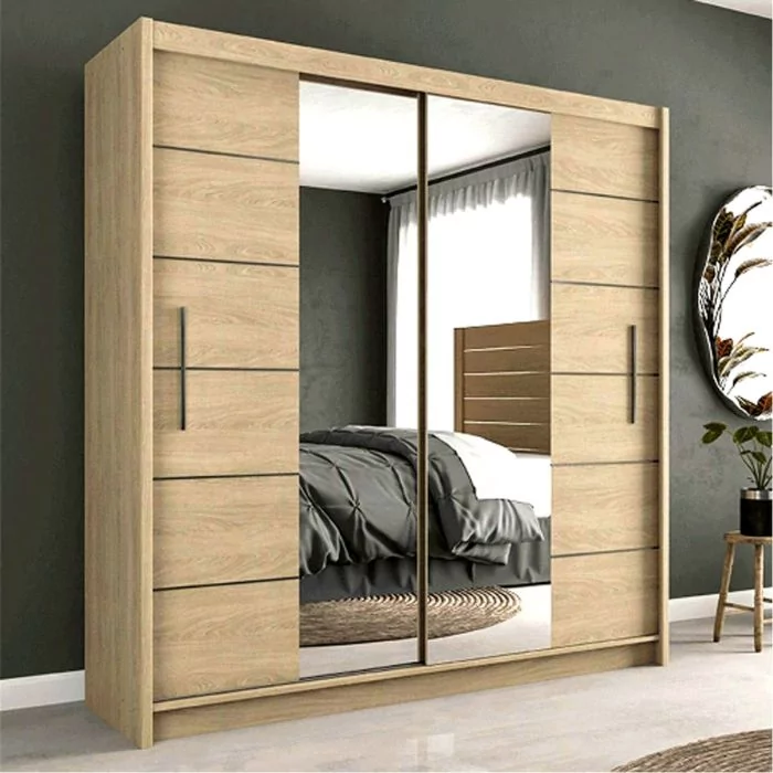 Luzern Sliding Door 203cm Mirror Wardrobe - Oak Sonoma
