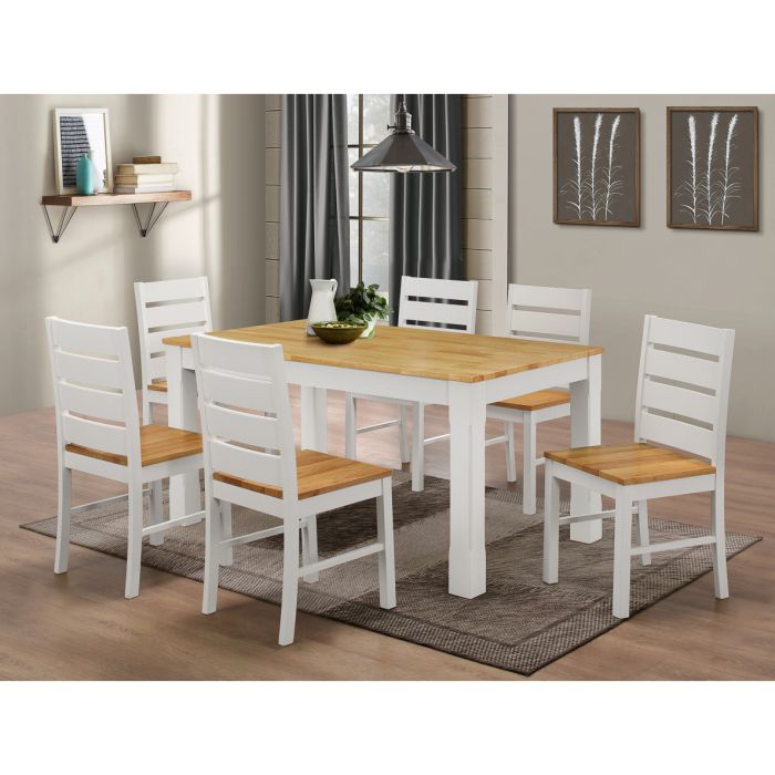 Timeless Elegance Sandhurst White Dining Set with 6 Natural Wooden Chairs