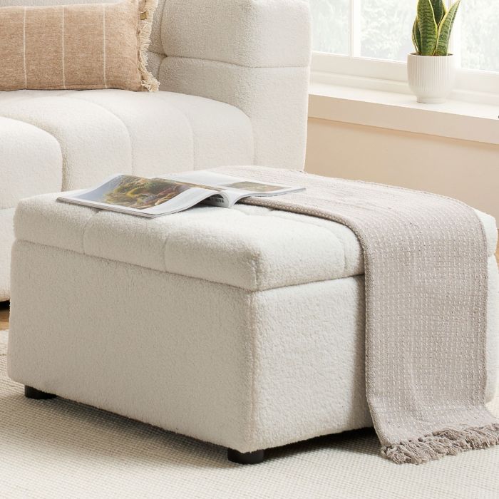 Farlin Luxury Boucle Fabric Footstool - White