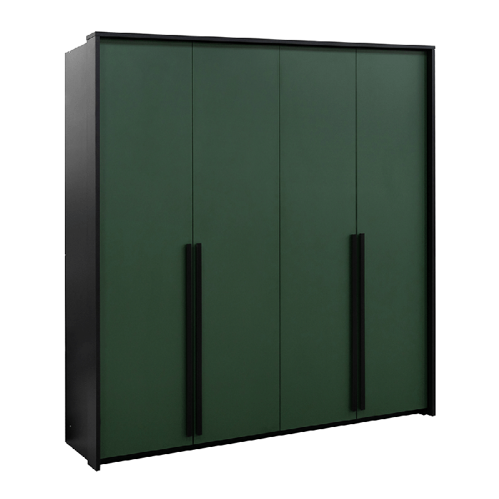 ALVERO 4 Door Wardrobe Black with Green - 210cm
