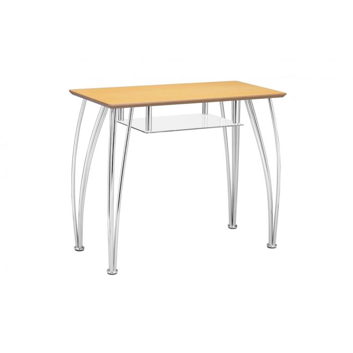 Corfe Wooden Top Console Table Glass Shelf, Chrome Legs - Beech Finish