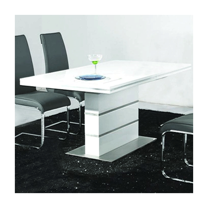 Gretna High Gloss White Dining Table with Stainless Steel Base