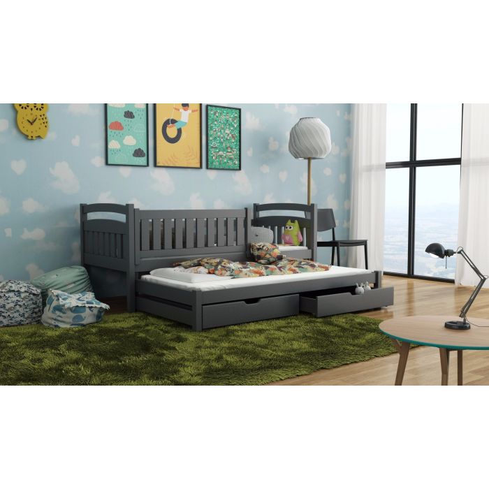 UNIVERSE Wooden 2 Drawers Storage Bed with Trundle - Graphite