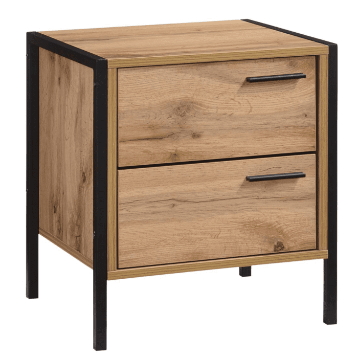 Bedside Table - WENATCHEE 2 Drawer Nightstand Oak Effect 43.8cm
