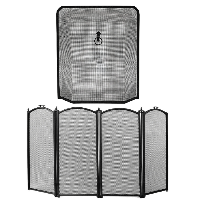 Flame Defender Wadrqua Freestanding 4-Panel Fire Screen and Fine Mesh Protector Optional