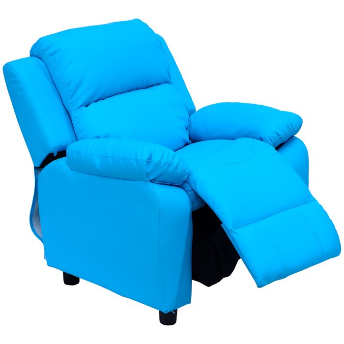 Children Recliner Lounger Sofa Seat PU Leather Look with Storage Space - Blue