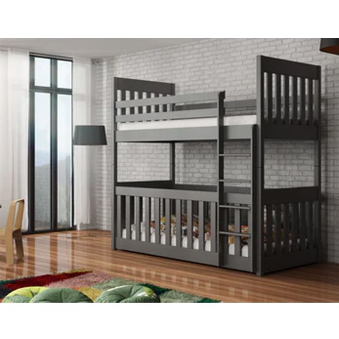 Kristofer Wooden Bunk Bed with Cot Bed and Foam Mattress - Graphite