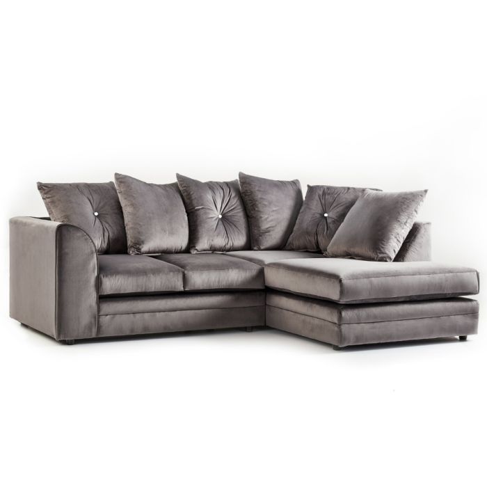 SORRETTO Velvet 4 Seater L Shaped Scatterback Corner Sofa - Grey, Right Hand Facing