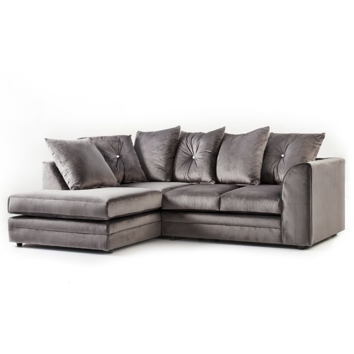 SORRETTO Velvet 4 Seater L Shaped Scatterback Corner Sofa - Grey, Left Hand Facing