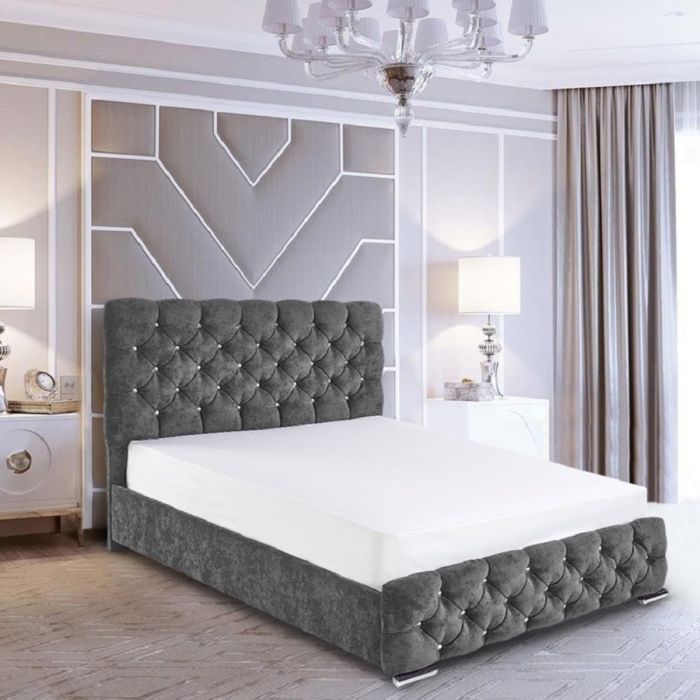 Havana Crush Velvet Bed - Grey in 5 Sizes