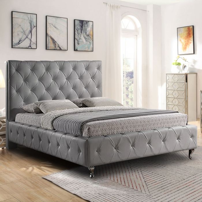 Barella Plush Velvet Bed - Grey in 5 Sizes