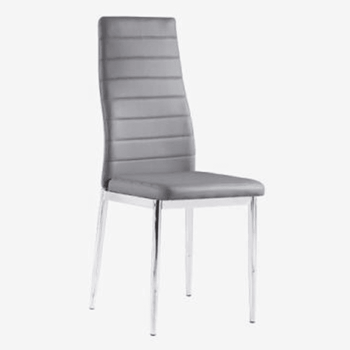 Telluride Elegance Collection Set of 6 Leather Dining Chairs with Chrome Legs - Grey