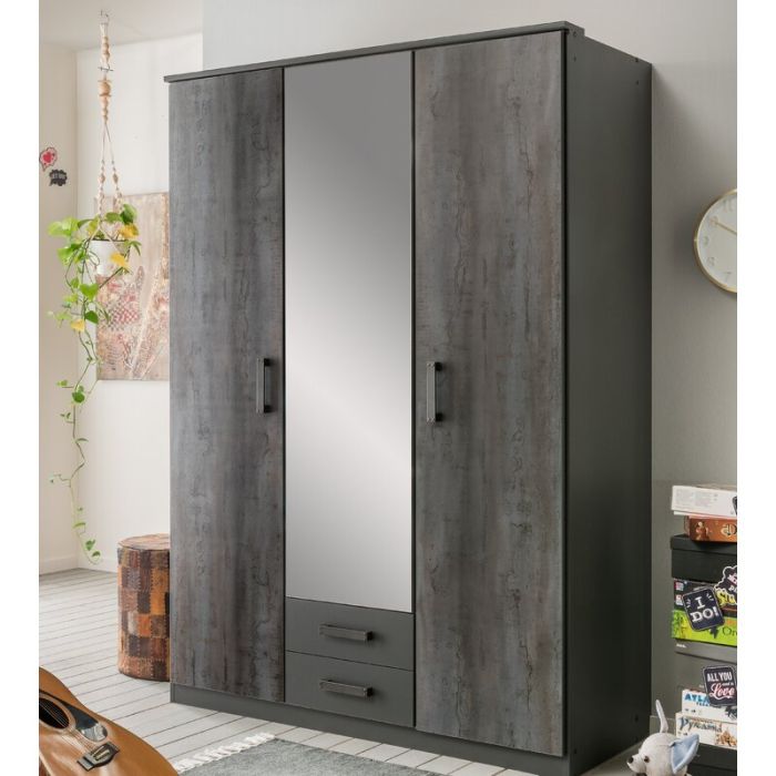 Darwin 3 Door and 2 Drawer Wardrobe - Grey
