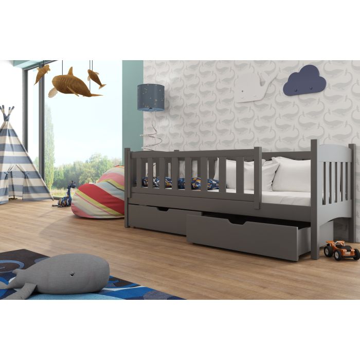 Arman Solid Wooden Single Storage Bed Frame with Foam Mattress - Graphite