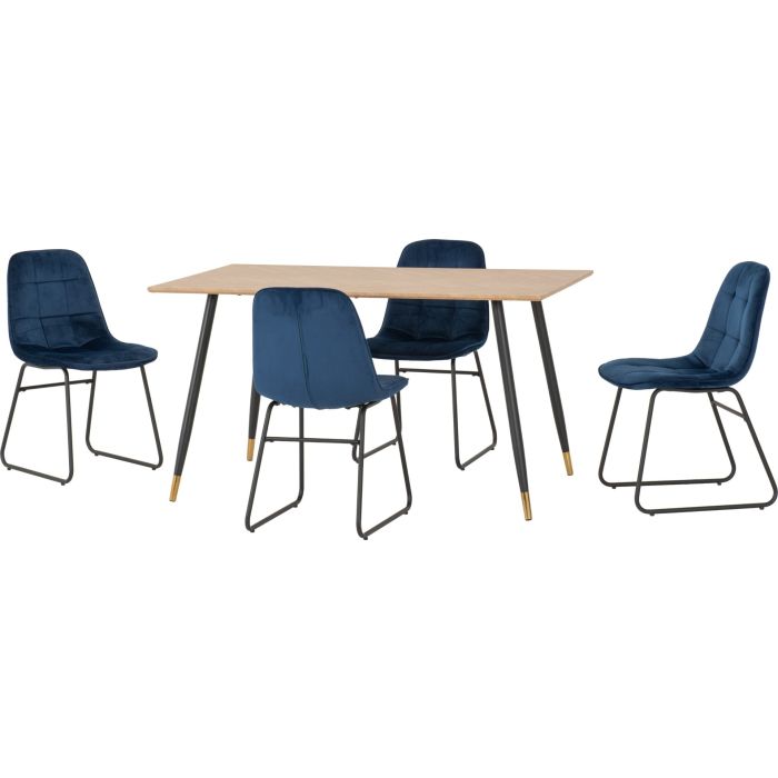 Hamilton Medium Dining Set with Lukas Chairs - Oak Effect Black Sapphire Blue Velvet