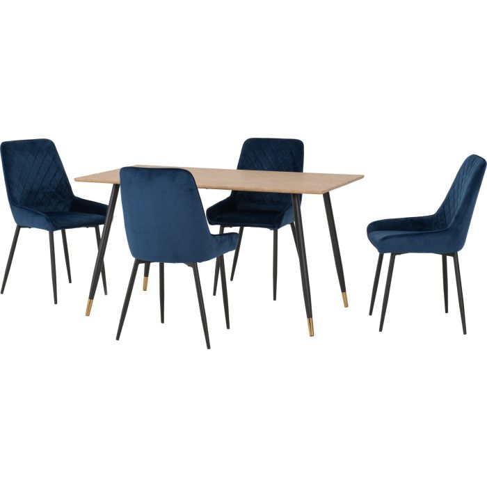 Hamilton Medium Dining Set with Avery Chairs - Oak Effect Black Sapphire Blue Velvet