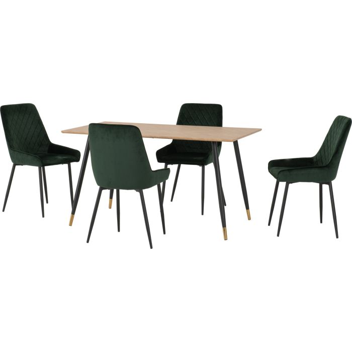 Hamilton Medium Dining Set with Avery Chairs - Oak Effect Black Emerald Green Velvet