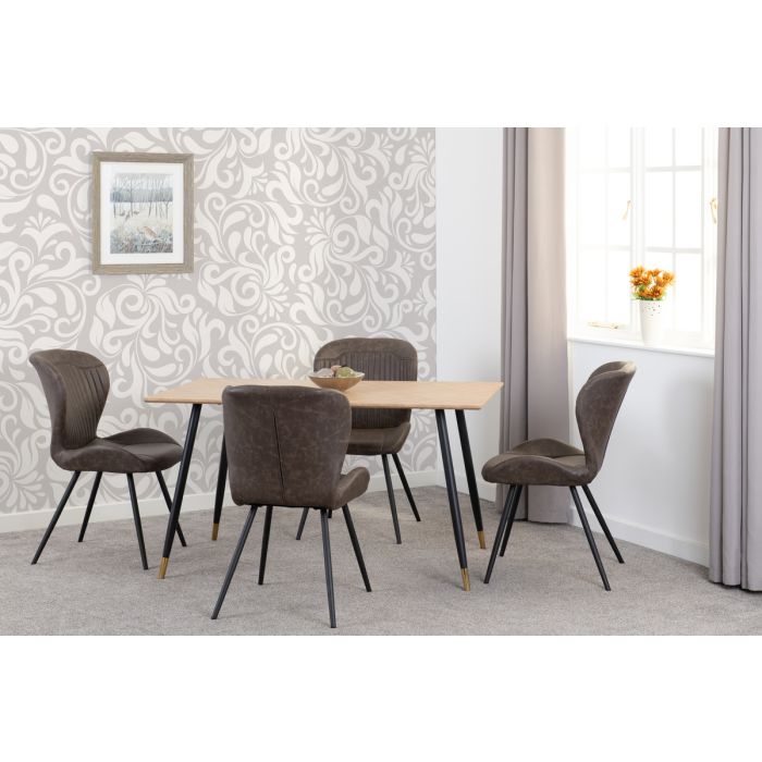 Hamilton Medium Dining Set with Quebec Chairs - Oak Effect Black Brown Faux Leather