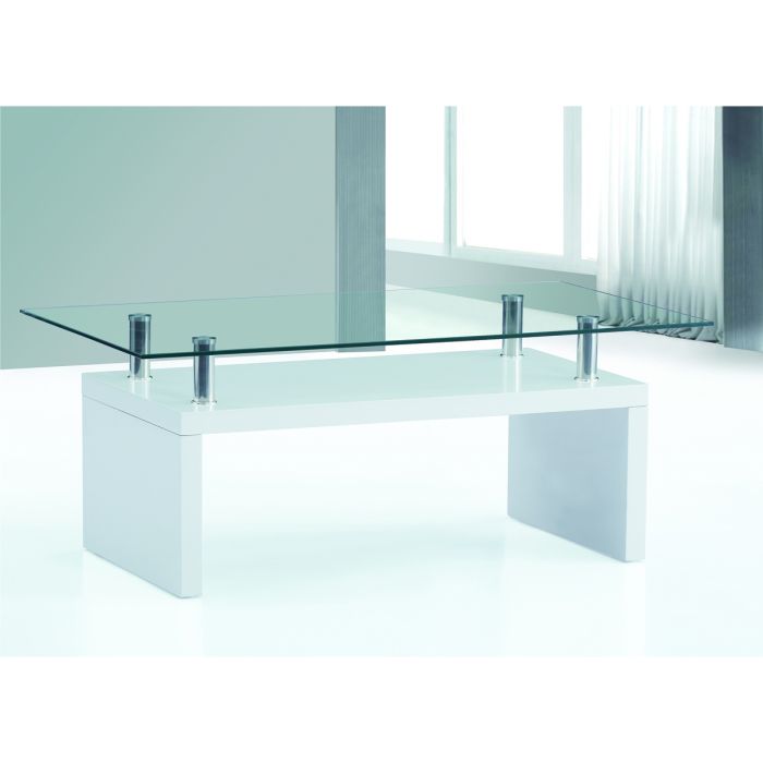 Hove High Gloss Coffee Table with Clear Glass Top Open Shelves - White