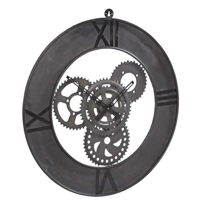 Modern Large Roman Numerals Industrial Style Wall Clock Metal in Black