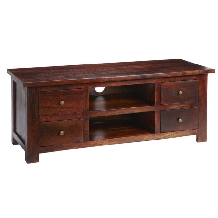Buffham Solid Mango Wood Tv Cabinet with 4 Drawer - Dark Mahogany