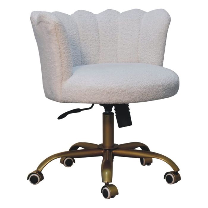 Snow White Boucle Fabric Occasional Chair with Swivel Base and Height Control