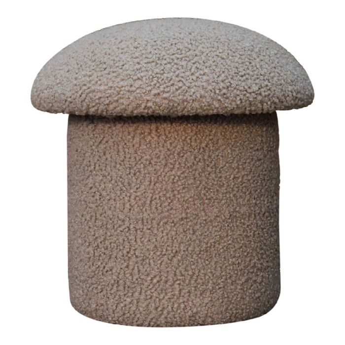 Mushroom Design Stool in Classy Mud Boucle Upholstery and Sturdy Base