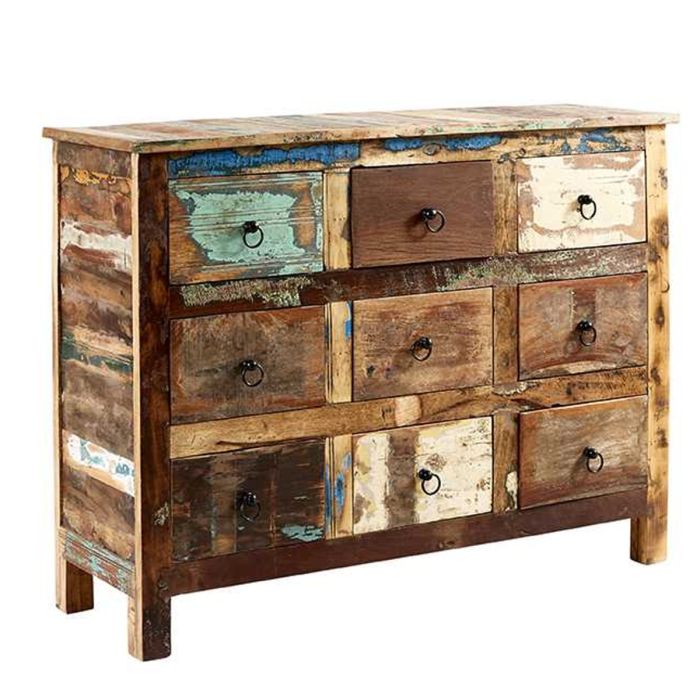 Oak Finish Chest of Drawers - CASTRIES Large Chest  9 Drawers  Double Chest
