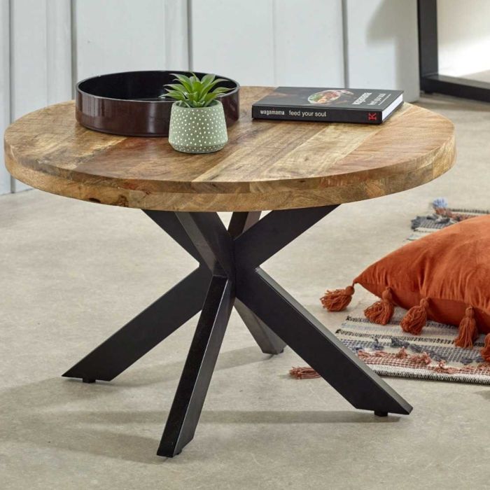 Powell Solid Wood Mushroom Style Coffee Table With Metal Spider Legs - Natural Wood