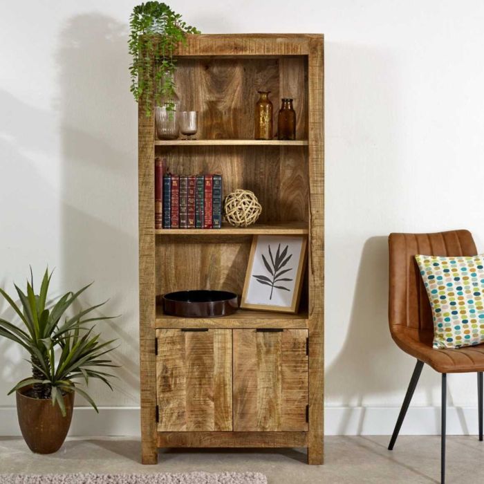 Powell Solid Wood Bookcase With Doors - Natural Wood